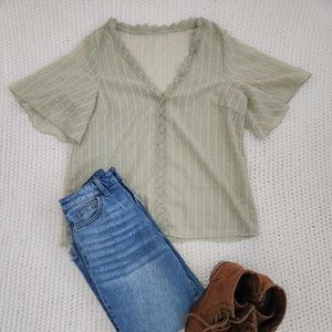 V-neck, lace back top.